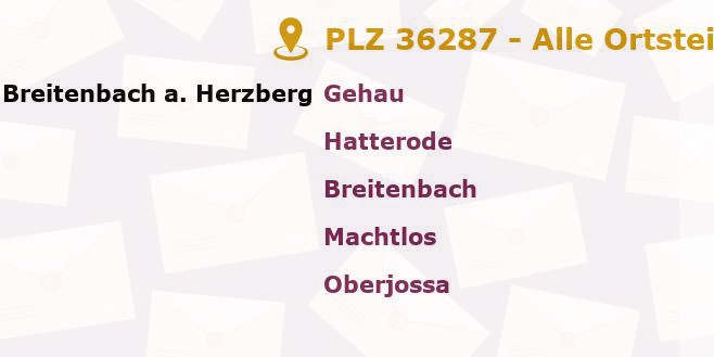 Postleitzahl 36287 Breitenbach am Herzberg, Hessen - Alle Orte und Ortsteile