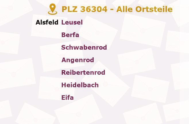 Postleitzahl 36304 Alsfeld, Hessen - Alle Orte und Ortsteile