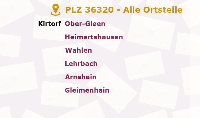 Postleitzahl 36320 Kirtorf, Hessen - Alle Orte und Ortsteile