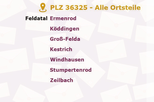 Postleitzahl 36325 Hessen - Alle Orte und Ortsteile