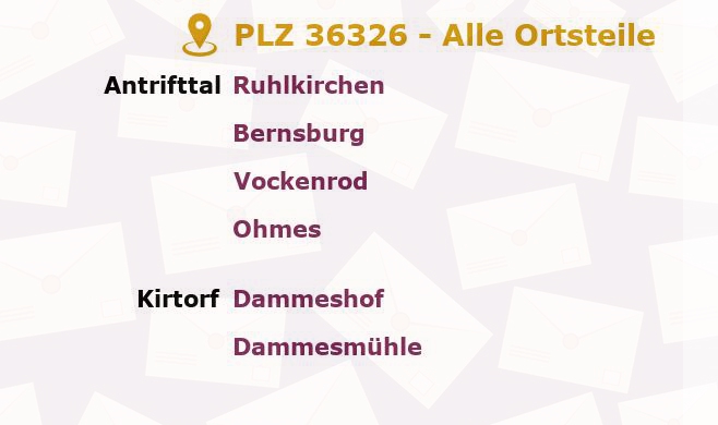 Postleitzahl 36326 Antrifttal, Hessen - Alle Orte und Ortsteile