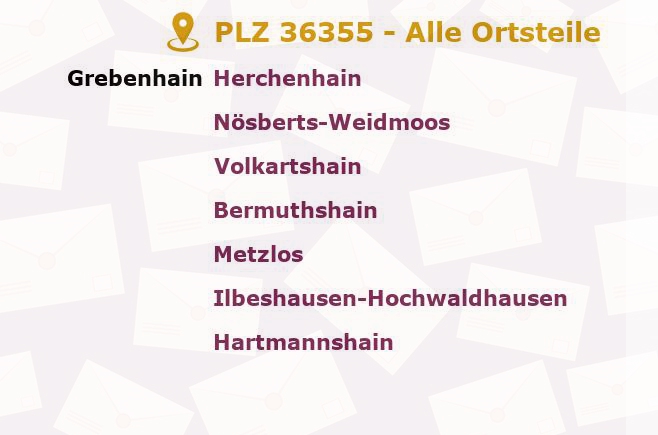 Postleitzahl 36355 Grebenhain, Hessen - Alle Orte und Ortsteile