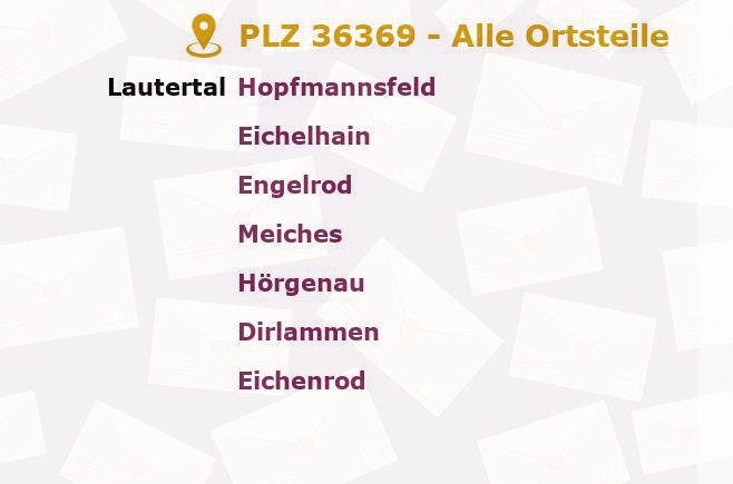 Postleitzahl 36369 Lautertal, Hessen - Alle Orte und Ortsteile