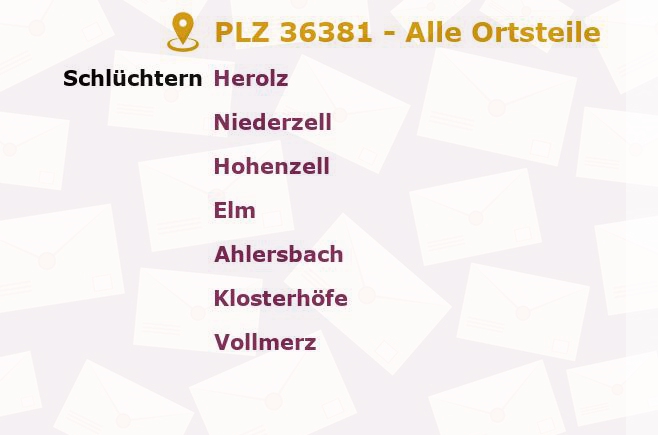 Postleitzahl 36381 Schlüchtern, Hessen - Alle Orte und Ortsteile