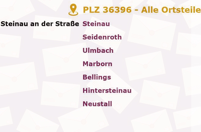 Postleitzahl 36396 Steinau an der Straße, Hessen - Alle Orte und Ortsteile