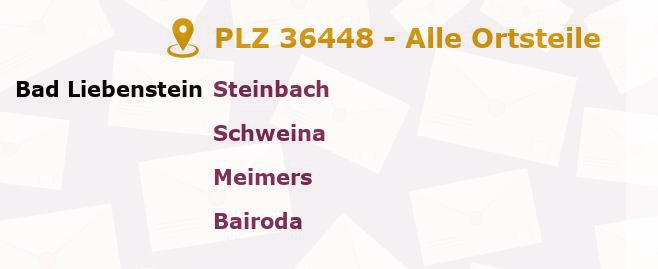 Postleitzahl 36448 Steinbach, Thüringen - Alle Orte und Ortsteile