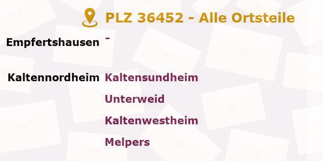 Postleitzahl 36452 Zella, Thüringen - Alle Orte und Ortsteile