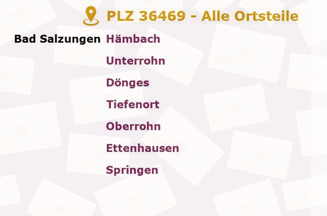 Postleitzahl 36469 Tiefenort, Thüringen - Alle Orte und Ortsteile