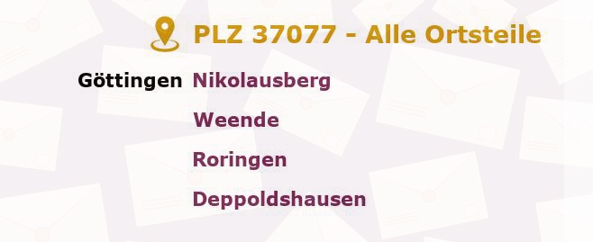 Postleitzahl 37077 Göttingen, Niedersachsen - Alle Orte und Ortsteile