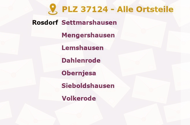 Postleitzahl 37124 Rosdorf, Niedersachsen - Alle Orte und Ortsteile