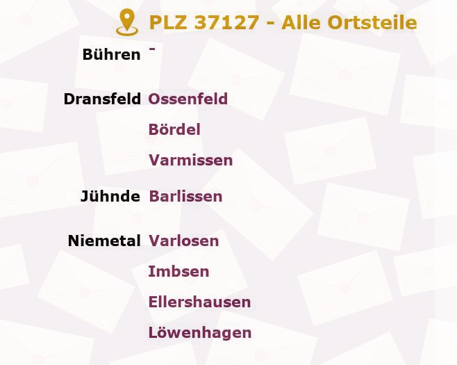 Postleitzahl 37127 Jühnde, Niedersachsen - Alle Orte und Ortsteile