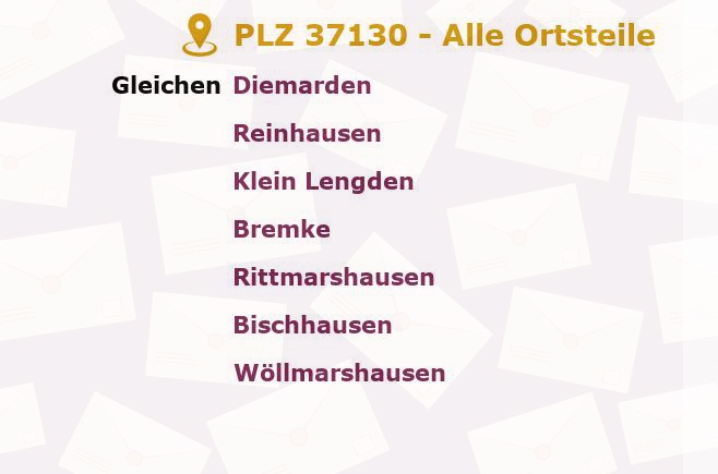Postleitzahl 37130 Niedersachsen - Alle Orte und Ortsteile
