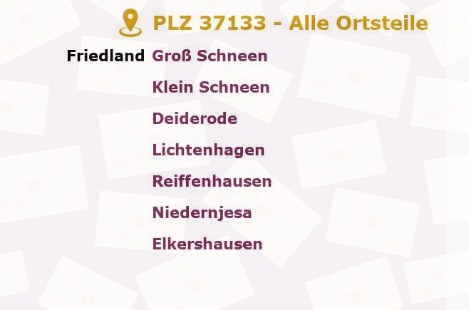 Postleitzahl 37133 Friedland, Niedersachsen - Alle Orte und Ortsteile