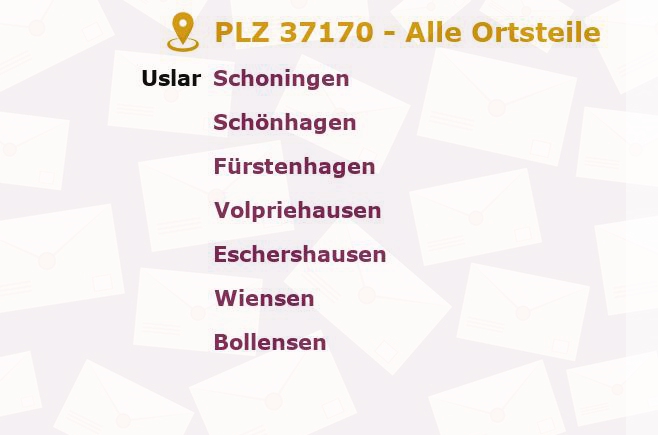 Postleitzahl 37170 Uslar, Niedersachsen - Alle Orte und Ortsteile