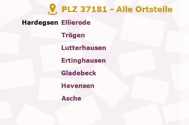 Postleitzahl 37181 Hardegsen, Niedersachsen - Alle Orte und Ortsteile