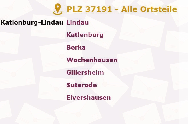 Postleitzahl 37191 Lindau, Niedersachsen - Alle Orte und Ortsteile