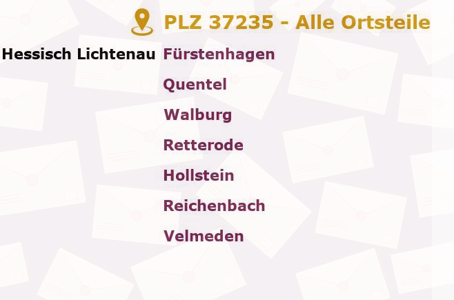 Postleitzahl 37235 Hessisch Lichtenau, Hessen - Alle Orte und Ortsteile
