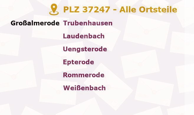 Postleitzahl 37247 Großalmerode, Hessen - Alle Orte und Ortsteile