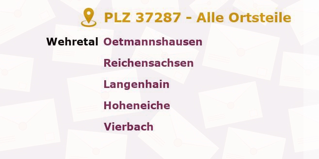 Postleitzahl 37287 Wehretal, Hessen - Alle Orte und Ortsteile