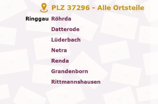 Postleitzahl 37296 Hessen - Alle Orte und Ortsteile