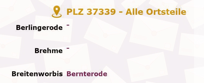 Postleitzahl 37339 Thüringen - Alle Orte und Ortsteile