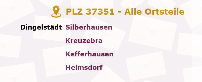 Postleitzahl 37351 Helmsdorf, Thüringen - Alle Orte und Ortsteile