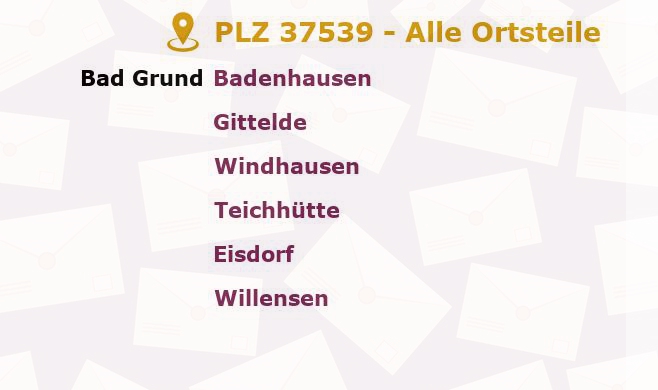 Postleitzahl 37539 Bad Grund, Niedersachsen - Alle Orte und Ortsteile