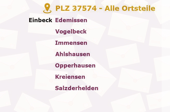 Postleitzahl 37574 Einbeck, Niedersachsen - Alle Orte und Ortsteile