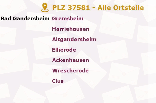 Postleitzahl 37581 Bad Gandersheim, Niedersachsen - Alle Orte und Ortsteile