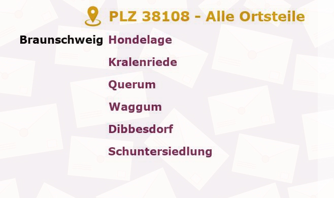 Postleitzahl 38108 Braunschweig, Niedersachsen - Alle Orte und Ortsteile
