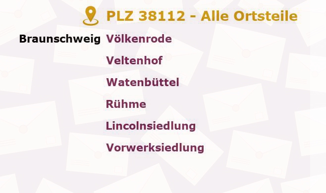 Postleitzahl 38112 Braunschweig, Niedersachsen - Alle Orte und Ortsteile