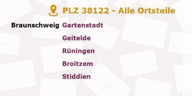 Postleitzahl 38122 Braunschweig, Niedersachsen - Alle Orte und Ortsteile