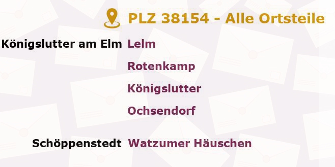 Postleitzahl 38154 Königslutter, Niedersachsen - Alle Orte und Ortsteile