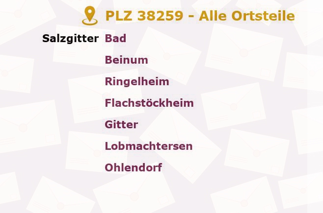 Postleitzahl 38259 Salzgitter, Niedersachsen - Alle Orte und Ortsteile