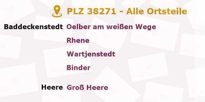 Postleitzahl 38271 Baddeckenstedt, Niedersachsen - Alle Orte und Ortsteile