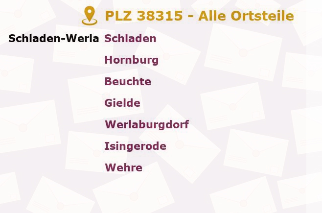 Postleitzahl 38315 Gielde, Niedersachsen - Alle Orte und Ortsteile