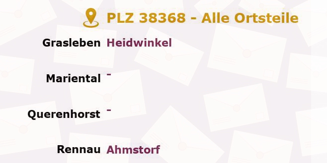 Postleitzahl 38368 Mariental, Niedersachsen - Alle Orte und Ortsteile