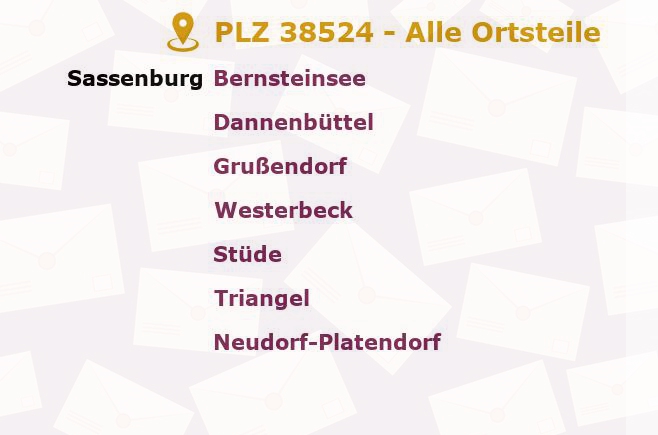 Postleitzahl 38524 Sassenburg, Niedersachsen - Alle Orte und Ortsteile