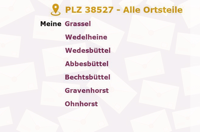 Postleitzahl 38527 Meine, Niedersachsen - Alle Orte und Ortsteile