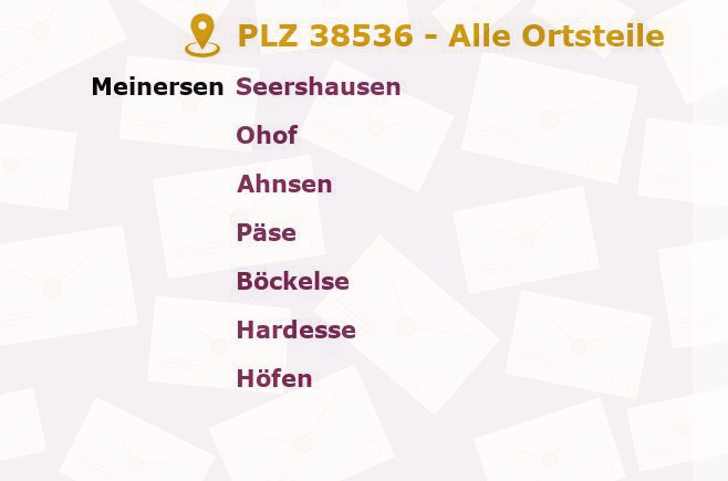 Postleitzahl 38536 Meinersen, Niedersachsen - Alle Orte und Ortsteile