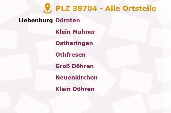 Postleitzahl 38704 Liebenburg, Niedersachsen - Alle Orte und Ortsteile