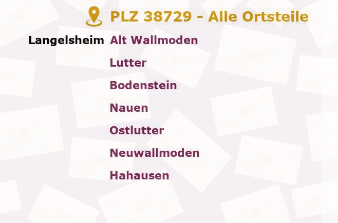 Postleitzahl 38729 Lutter am Barenberge, Niedersachsen - Alle Orte und Ortsteile