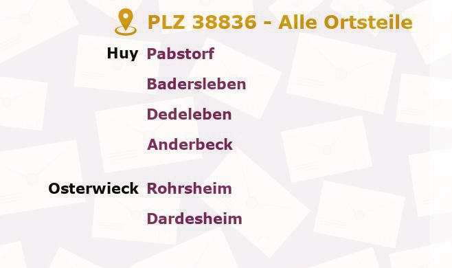 Postleitzahl 38836 Sachsen-Anhalt - Alle Orte und Ortsteile