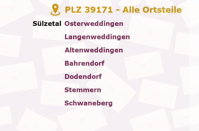 Postleitzahl 39171 Sachsen-Anhalt - Alle Orte und Ortsteile