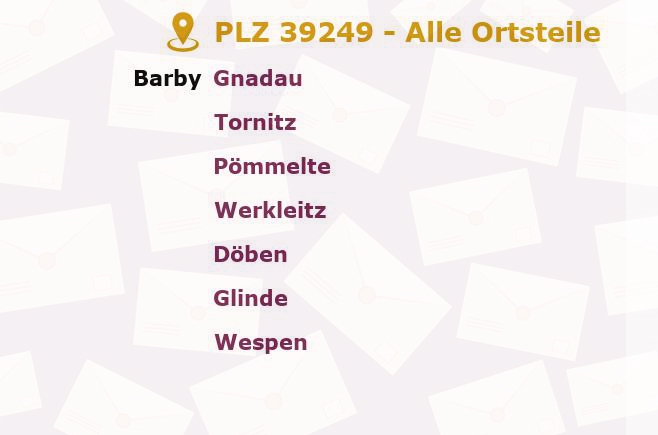 Postleitzahl 39249 Barby, Sachsen-Anhalt - Alle Orte und Ortsteile