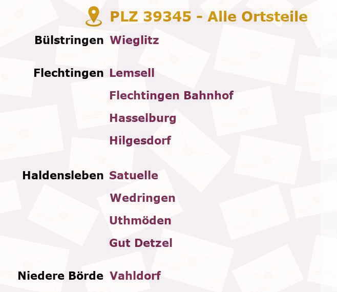 Postleitzahl 39345 Flechtingen, Sachsen-Anhalt - Alle Orte und Ortsteile