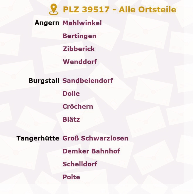 Postleitzahl 39517 Tangerhütte, Sachsen-Anhalt - Alle Orte und Ortsteile