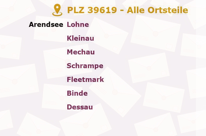 Postleitzahl 39619 Ziemendorf, Sachsen-Anhalt - Alle Orte und Ortsteile