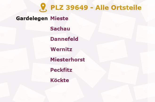 Postleitzahl 39649 Peckfitz, Sachsen-Anhalt - Alle Orte und Ortsteile