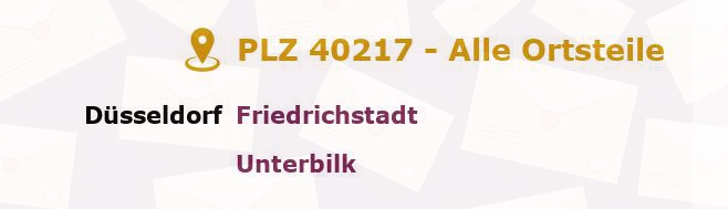 Postleitzahl 40217 Düsseldorf, Nordrhein-Westfalen - Alle Orte und Ortsteile